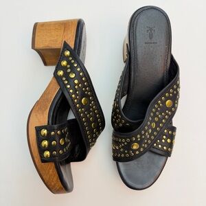 Frye Fiona Deco Studded Leather Block Heel Slide Sandals, Size 8 (fit like 7.5)